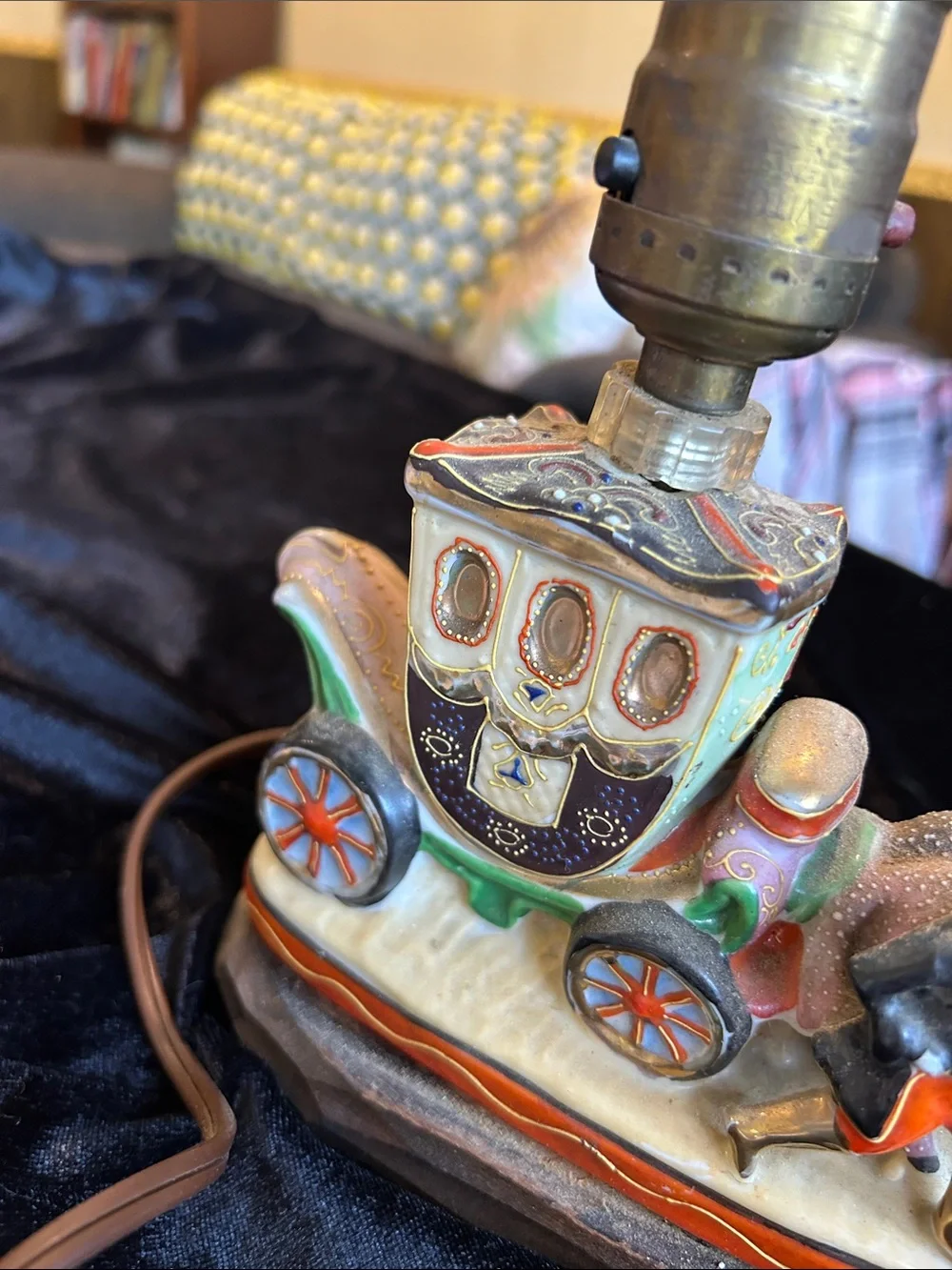 Vintage Ceramic Carriage Lamp with Horse and Driver - Multicolor